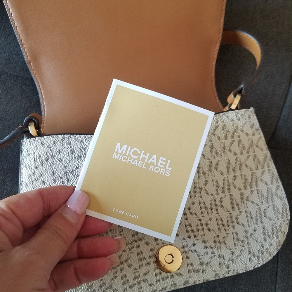 AUTHENTIC Michael Kors Lucie Leather Trim Small Logo Crossbody Bag NEW - Picture 12 of 16